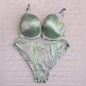 Savage X Fenty Mint Green Satin Leopard Underwire Bra & Brief Set